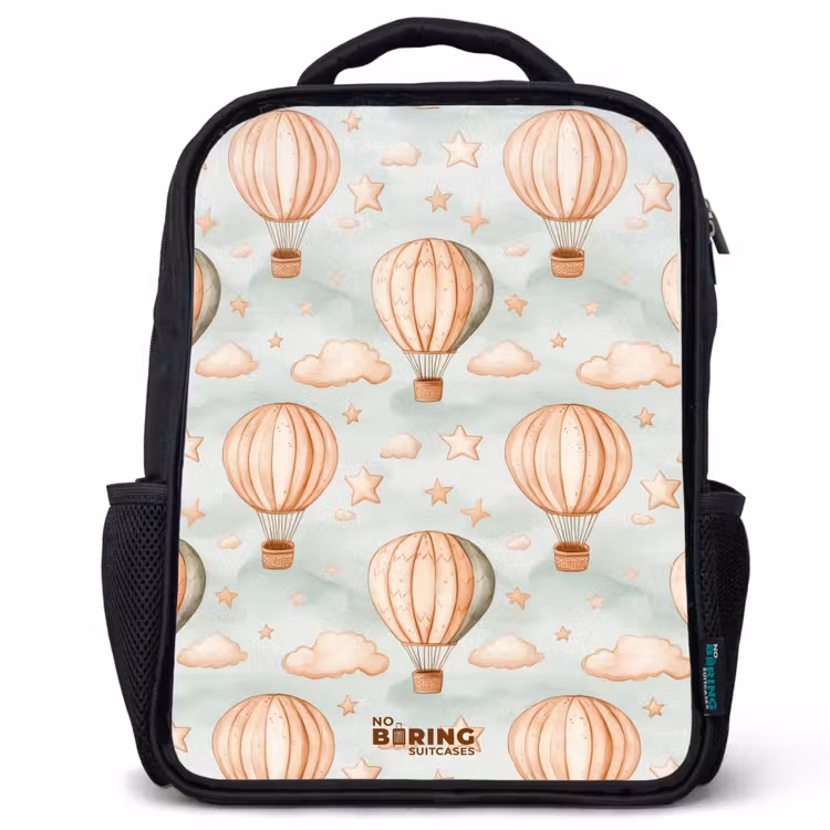 Vintage luchtballonnen in sepia met wolken en sterren Rugzak - Zwart middel -3d