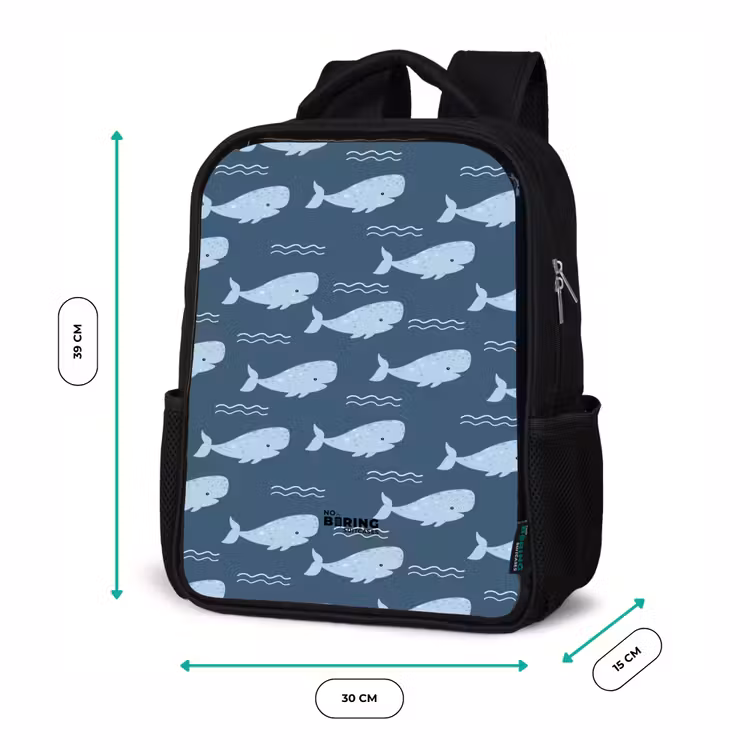 Walvis met golven patroon blauw Rugzak - Zwart middel -productfoto_formaten
