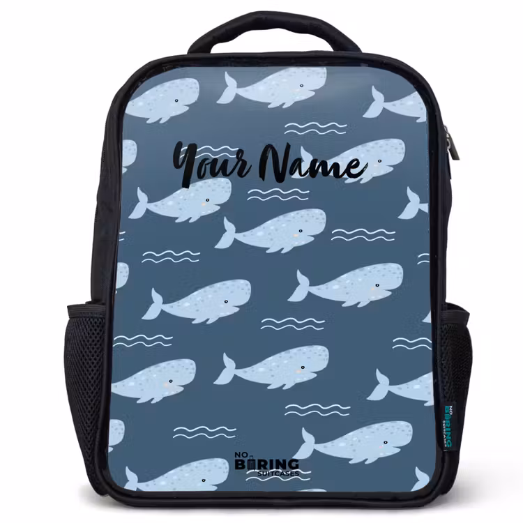 Walvis met golven patroon blauw Rugzak - Zwart middel -3d