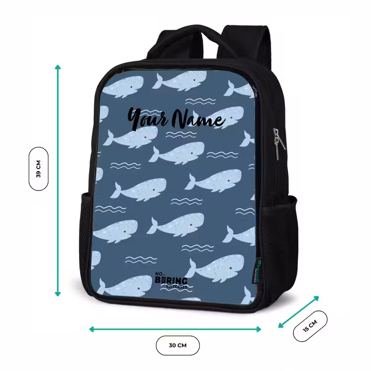 Walvis met golven patroon blauw Rugzak - Zwart middel -productfoto_formaten