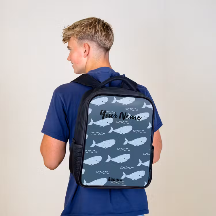 Walvis met golven patroon blauw Rugzak - Zwart middel -sfeer8