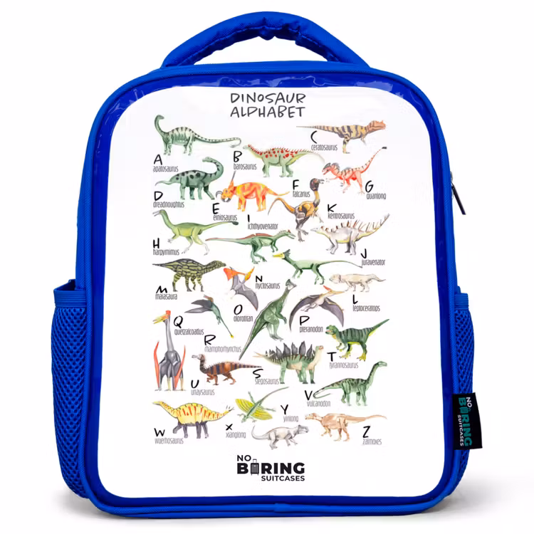 Alfabet van dino's Kinderrugzak - Blauw middel -3d