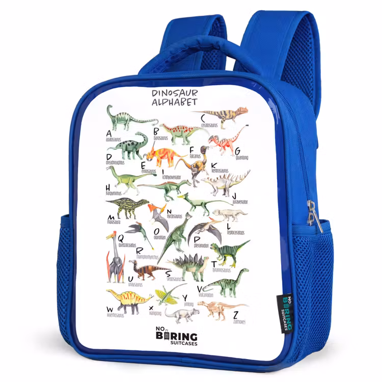 Alfabet van dino's Kinderrugzak - Blauw middel -schuin
