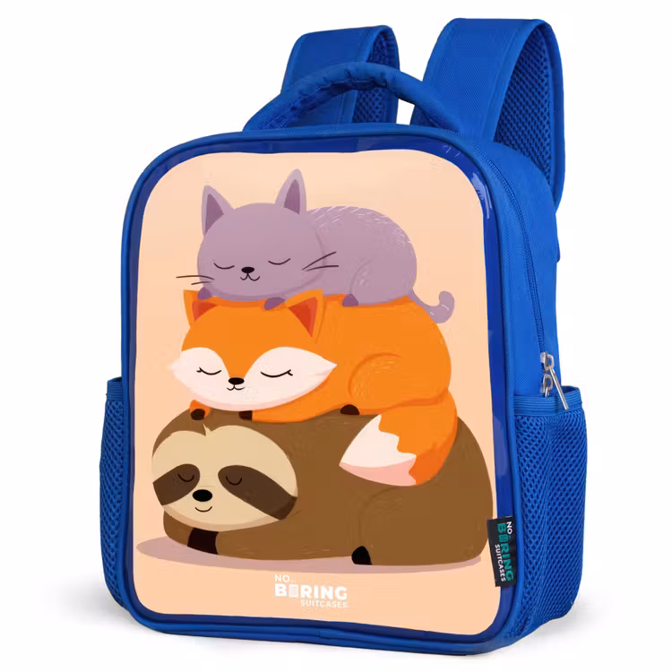 Dieren - Slapen - Samen Kinderrugzak - Blauw middel -schuin