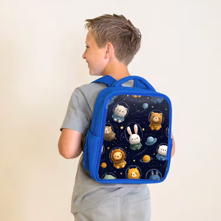 Dieren - Sterrenhemel - Ruimte Kinderrugzak - Blauw middel -sfeer2
