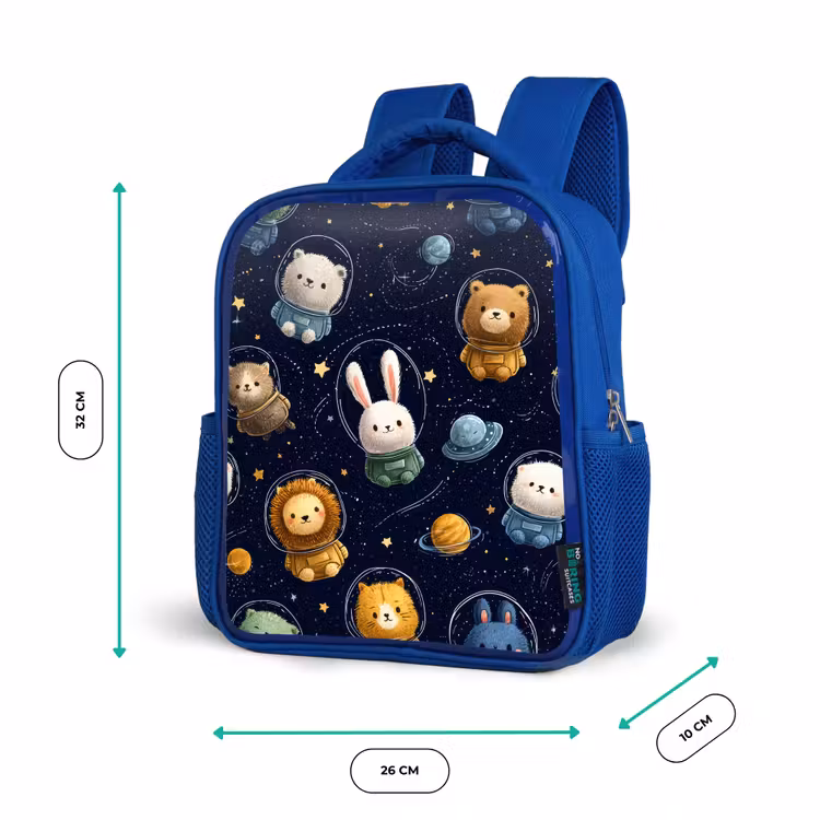Dieren - Sterrenhemel - Ruimte Kinderrugzak - Blauw middel -productfoto_formaten