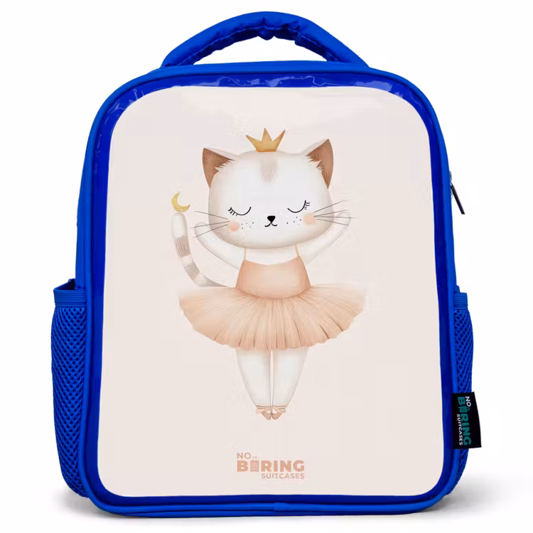 Ballerina kitten in beige kleuren Kinderrugzak - Blauw middel -3d