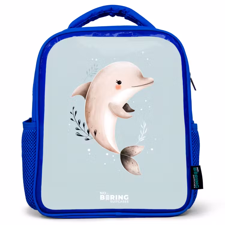 Beige dolfijn in blauw water Kinderrugzak - Blauw middel -3d