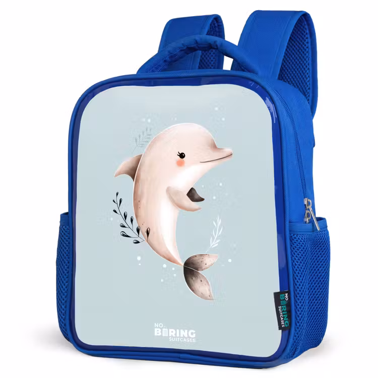 Beige dolfijn in blauw water Kinderrugzak - Blauw middel -schuin