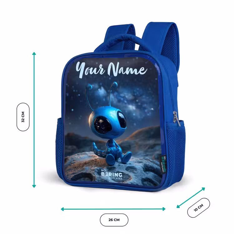 Blauw buitenaards wezentje onder sterrenhemel Kinderrugzak - Blauw middel -productfoto_formaten