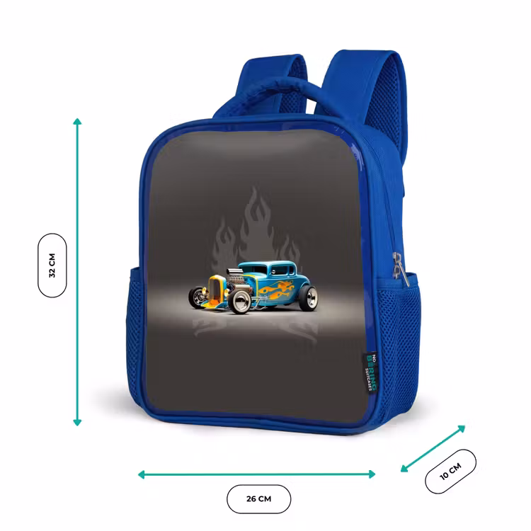 Blauwe auto met grijze vlammen Kinderrugzak - Blauw middel -productfoto_formaten