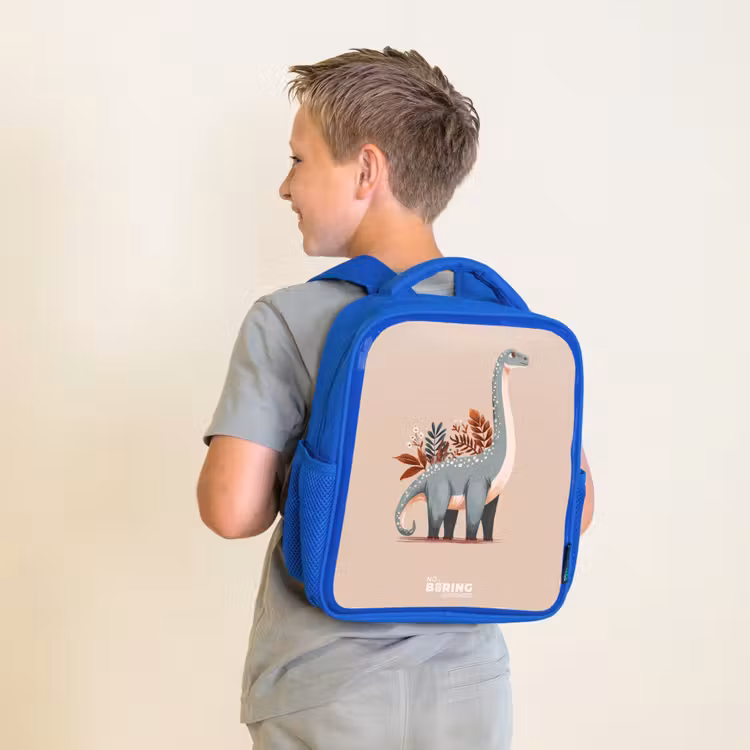 Blauwe dinosaurus op een beige achtergrond Kinderrugzak - Blauw middel -sfeer2