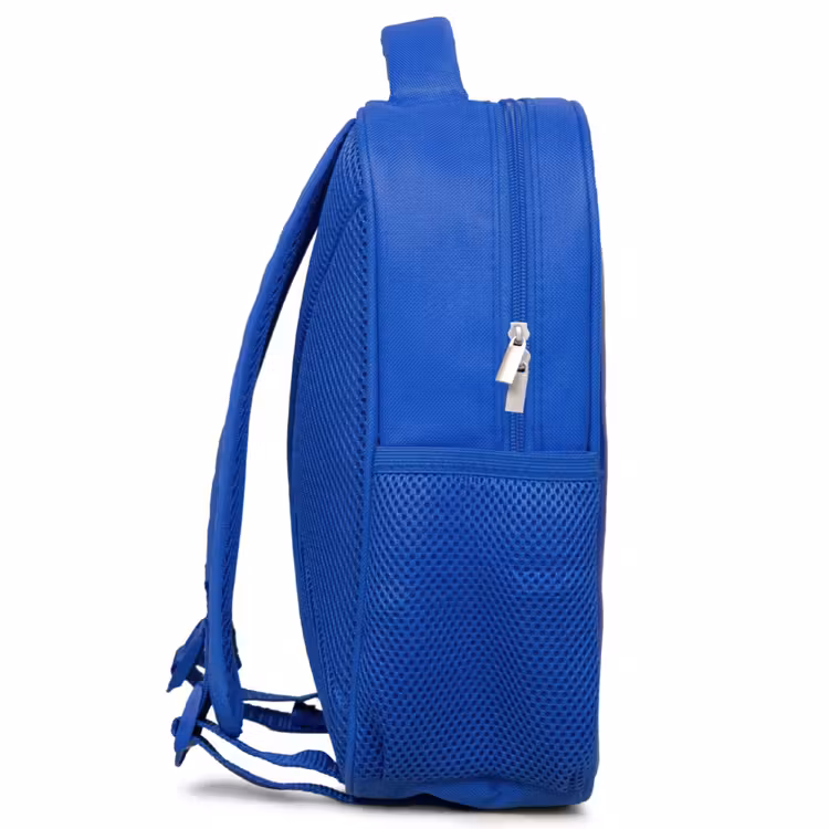 Blauwe dinosaurus op een beige achtergrond Kinderrugzak - Blauw middel -zijkant