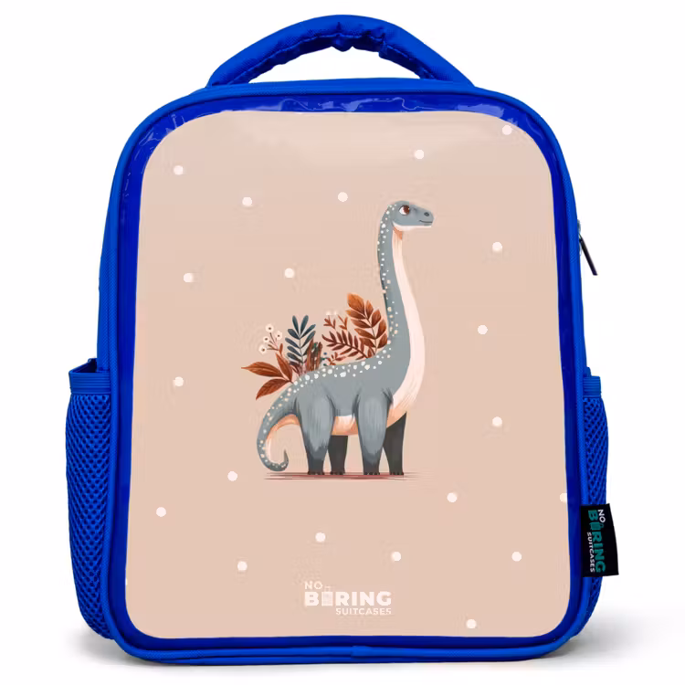 Blauwe dinosaurus op een beige stippenachtergrond Kinderrugzak - Blauw middel -3d