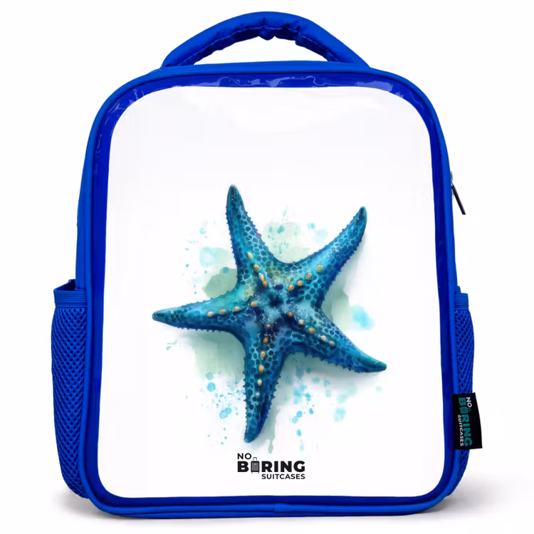 Blauwe Zeester op Witte Achtergrond Kinderrugzak - Blauw middel -3d