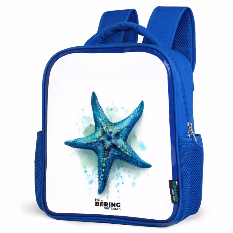 Blauwe Zeester op Witte Achtergrond Kinderrugzak - Blauw middel -schuin