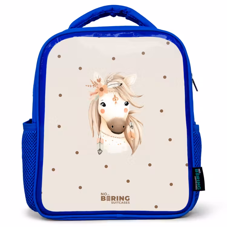 Bohemian paard in pastel kleuren Kinderrugzak - Blauw middel -3d