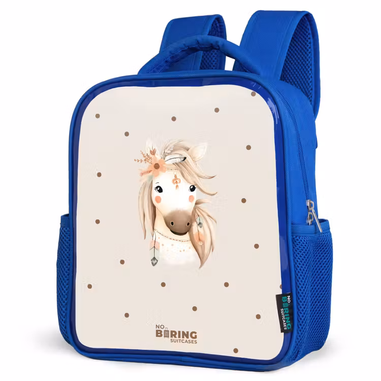 Bohemian paard in pastel kleuren Kinderrugzak - Blauw middel -schuin