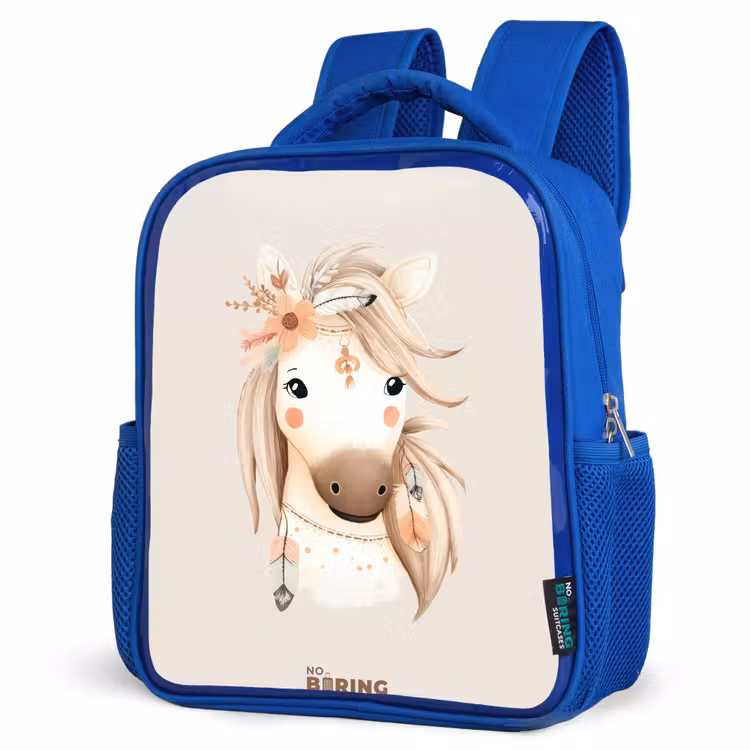 Bohemian paard in pastel kleuren Kinderrugzak - Blauw middel -schuin