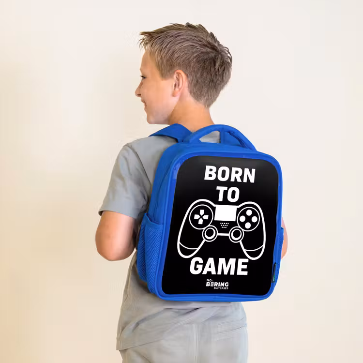 Born to game met controller Kinderrugzak - Blauw middel -sfeer2