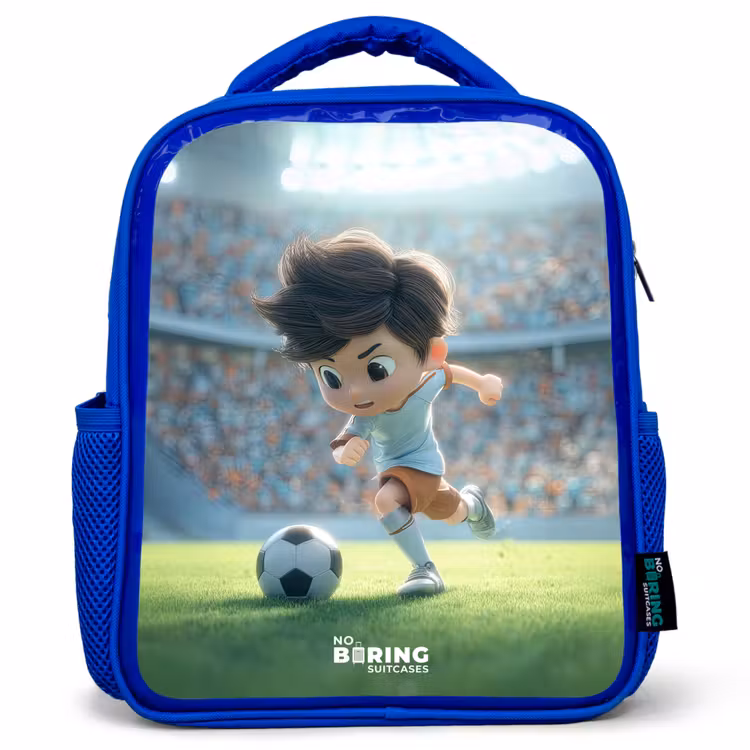 Jongen - Voetbal - Stadion - Zonlicht Kinderrugzak - Blauw middel -3d