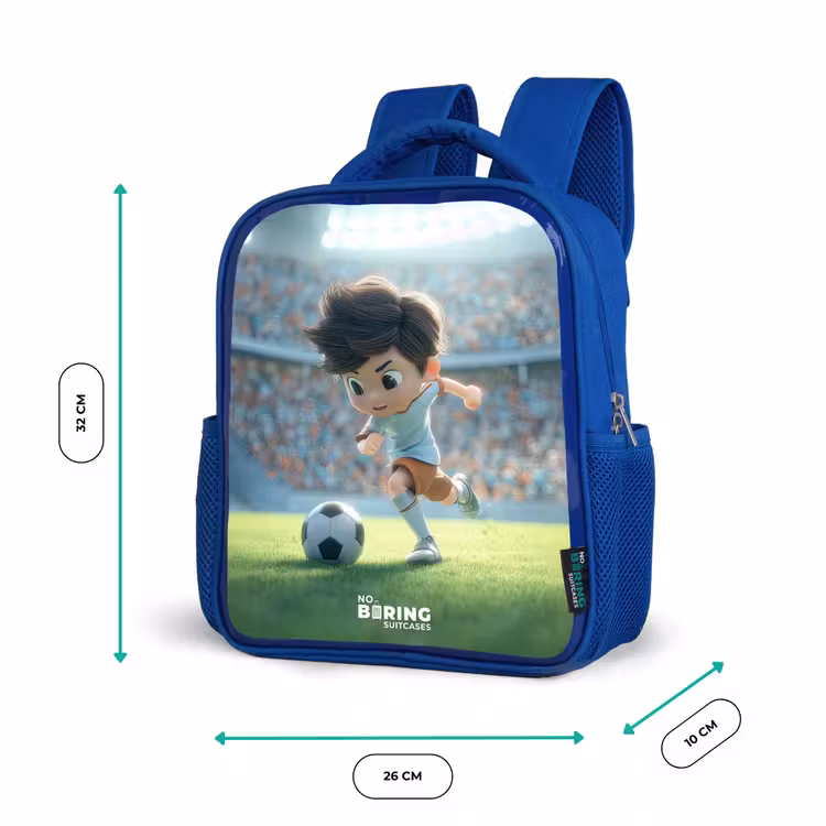 Jongen - Voetbal - Stadion - Zonlicht Kinderrugzak - Blauw middel -productfoto_formaten