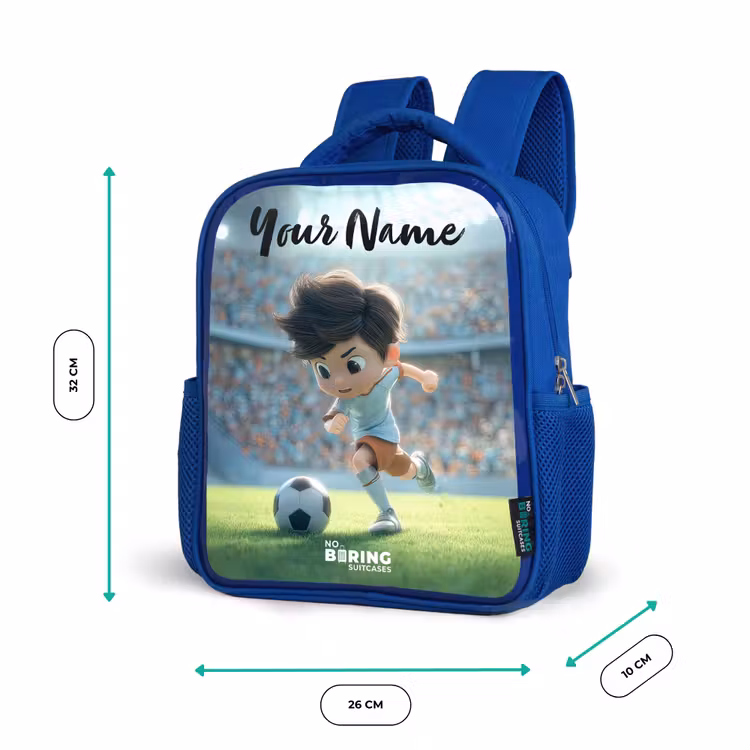 Jongen - Voetbal - Stadion - Zonlicht Kinderrugzak - Blauw middel -productfoto_formaten