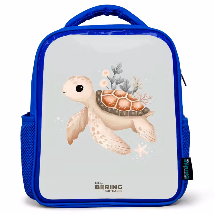 Bruine zeeschildpad in pastel onderwaterwereld Kinderrugzak - Blauw middel -3d