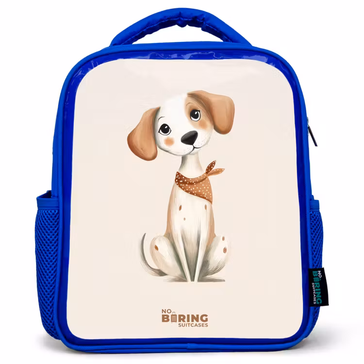 Bruin gevlekte pup op een beige achtergrond Kinderrugzak - Blauw middel -3d