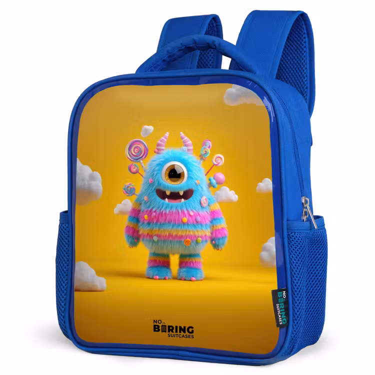 Snoep - Monster - Regenboog Kinderrugzak - Blauw middel -schuin