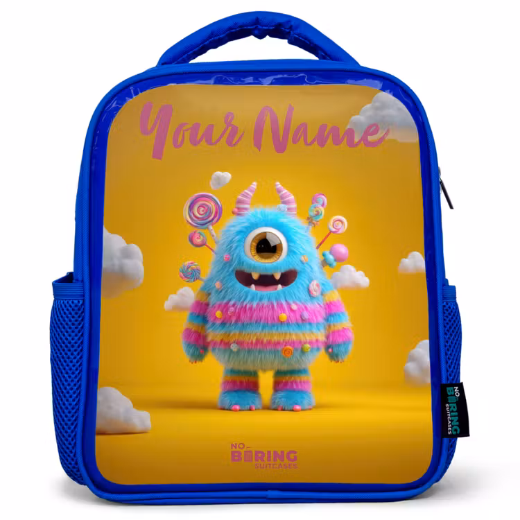Snoep - Monster - Regenboog Kinderrugzak - Blauw middel -3d