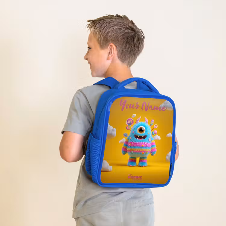 Snoep - Monster - Regenboog Kinderrugzak - Blauw middel -sfeer2
