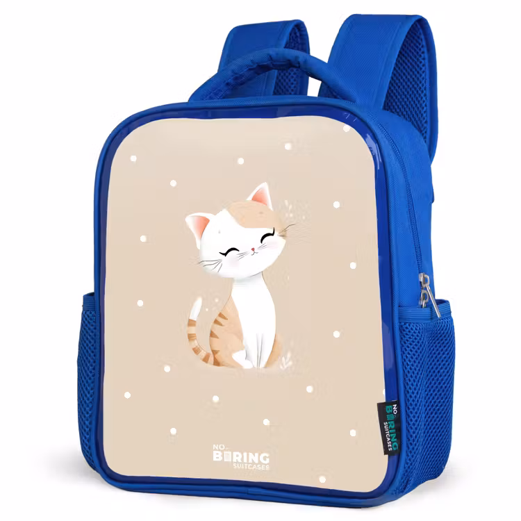 Kat omringd door beige stippen Kinderrugzak - Blauw middel -schuin