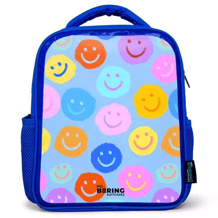 Vrolijk patroon van smileys Kinderrugzak - Blauw middel -3d