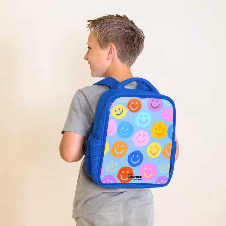 Vrolijk patroon van smileys Kinderrugzak - Blauw middel -sfeer2
