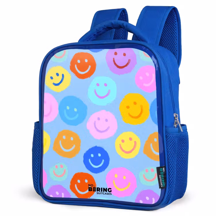 Vrolijk patroon van smileys Kinderrugzak - Blauw middel -schuin