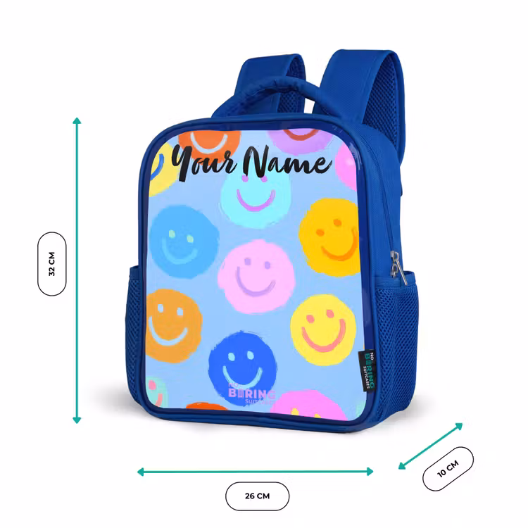 Vrolijk patroon van smileys Kinderrugzak - Blauw middel -productfoto_formaten