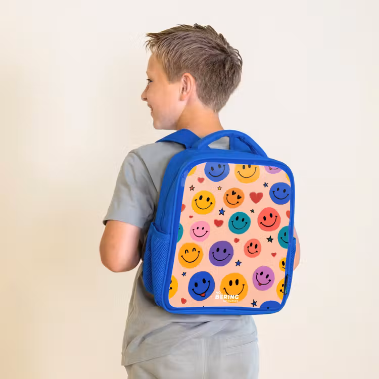 Vrolijk Smiley-patroon Kinderrugzak - Blauw middel -sfeer2