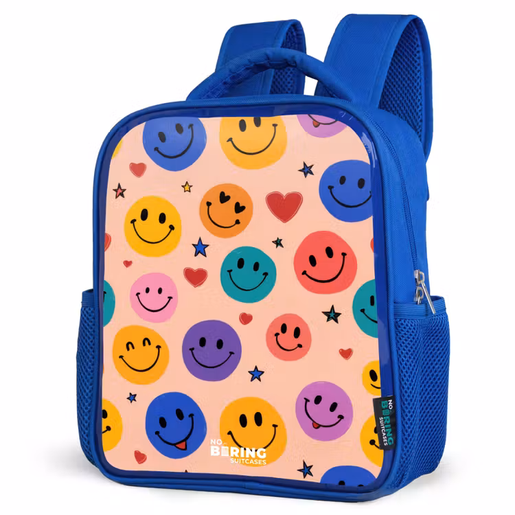 Vrolijk Smiley-patroon Kinderrugzak - Blauw middel -schuin