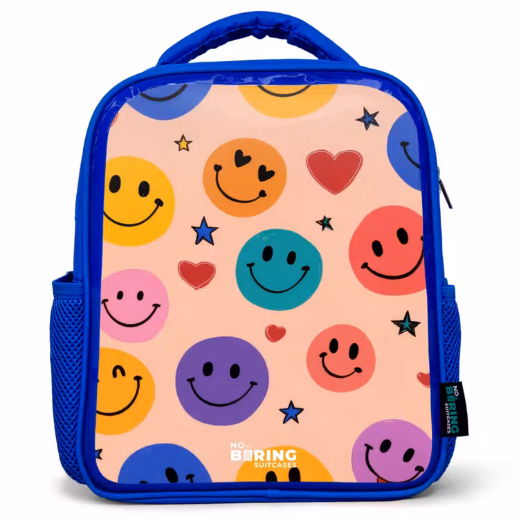 Vrolijk Smiley-patroon Kinderrugzak - Blauw middel -3d