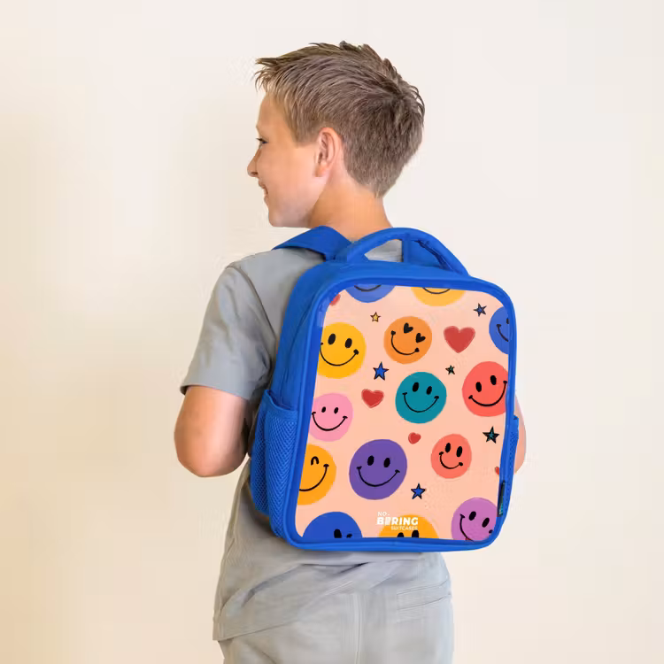 Vrolijk Smiley-patroon Kinderrugzak - Blauw middel -sfeer2