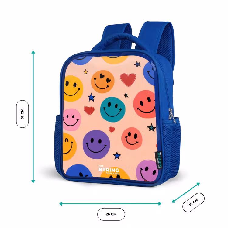 Vrolijk Smiley-patroon Kinderrugzak - Blauw middel -productfoto_formaten