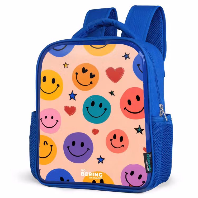 Vrolijk Smiley-patroon Kinderrugzak - Blauw middel -schuin