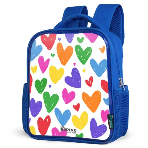 Gekleurde hartjes Kinderrugzak - Blauw middel -schuin