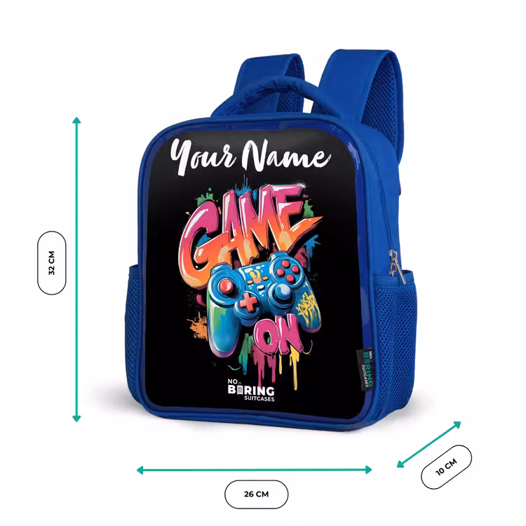 Controller - Game - Graffiti - Tekst Kinderrugzak - Blauw middel -productfoto_formaten