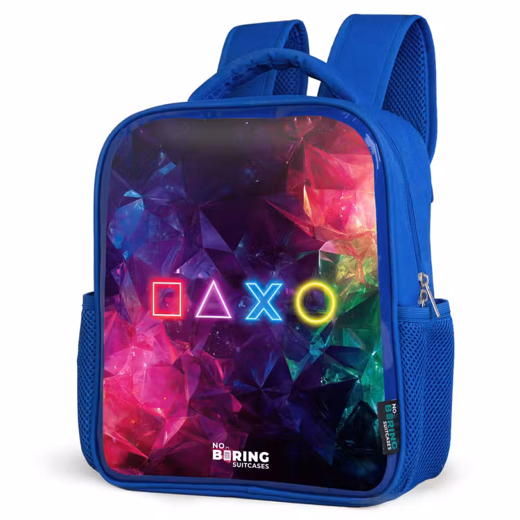 Controller - Symbolen - Neon Kinderrugzak - Blauw middel -schuin