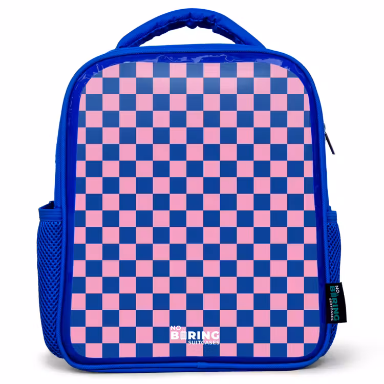 Blokjes - Blauw - Roze Kinderrugzak - Blauw middel -3d