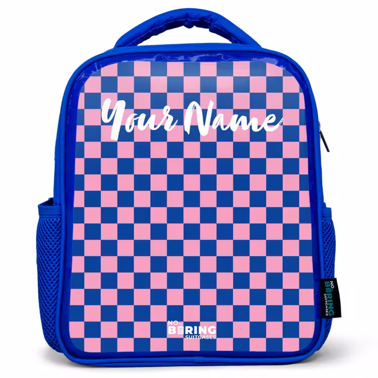 Blokjes - Blauw - Roze Kinderrugzak - Blauw middel -3d