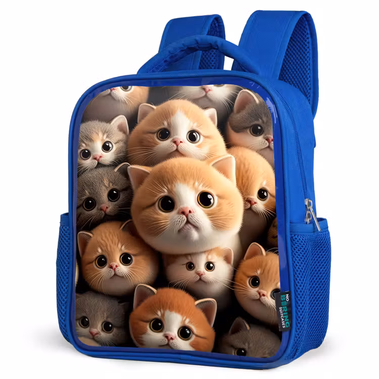Knuffelkatjes Kinderrugzak - Blauw middel -schuin