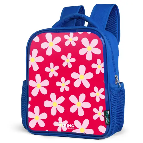 Madeliefjesmania hotpink Kinderrugzak - Blauw middel -schuin